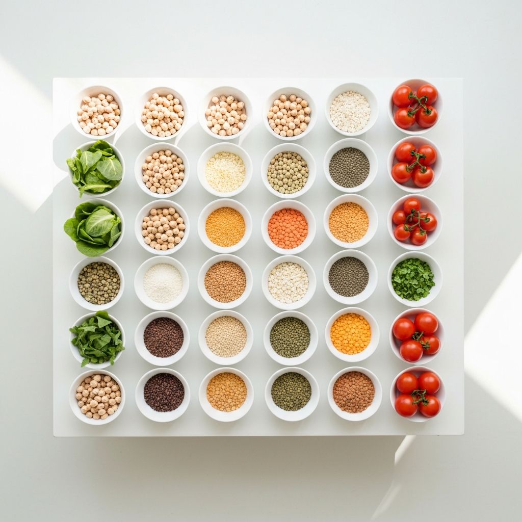 Variety of plant-based nutrients in organized display