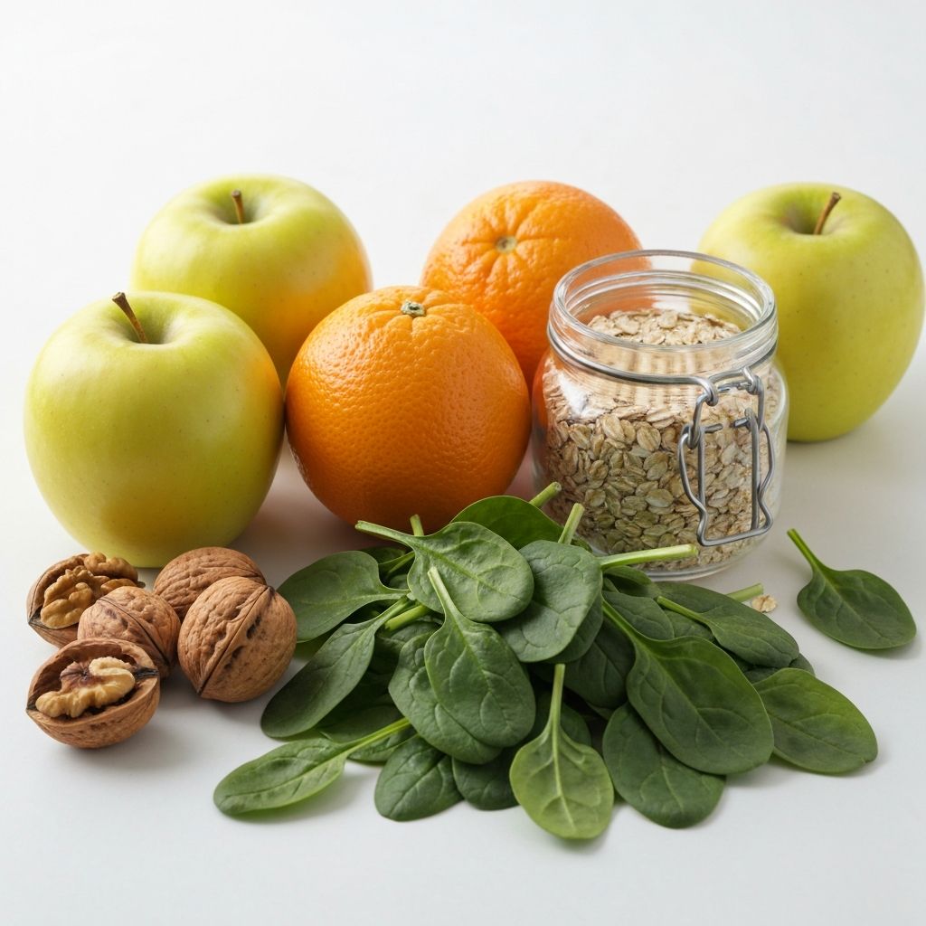 Fresh whole foods including fruits nuts and whole grains